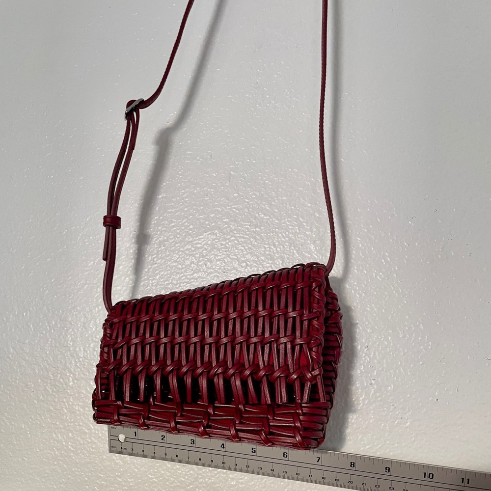 STAUD Rio Woven Leather Crossbody Bag Burgundy Red Asymmetric Basket Bag - Picture 3 of 8